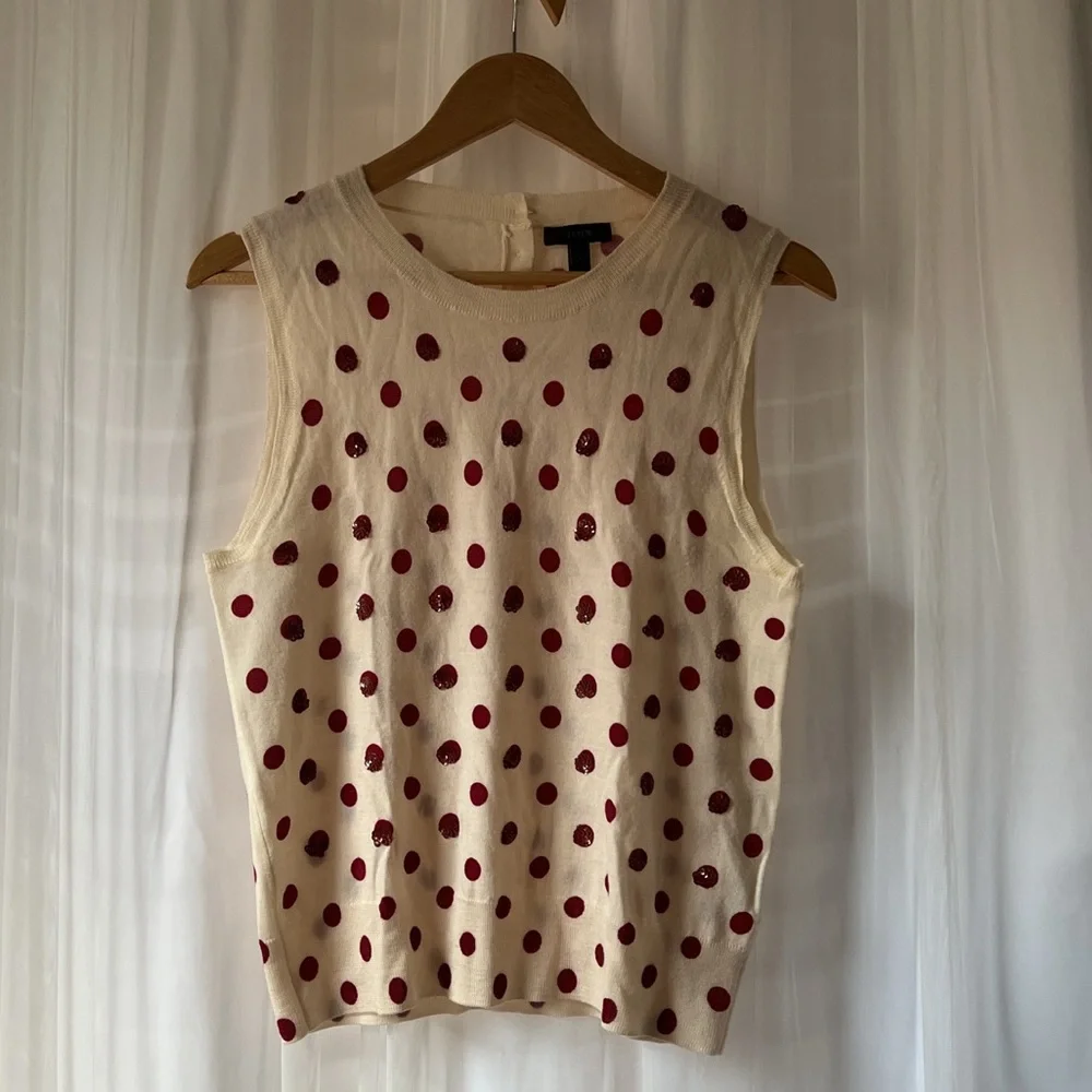 J. crew Red / Sequin Polka dot top - Picture 1 of 6